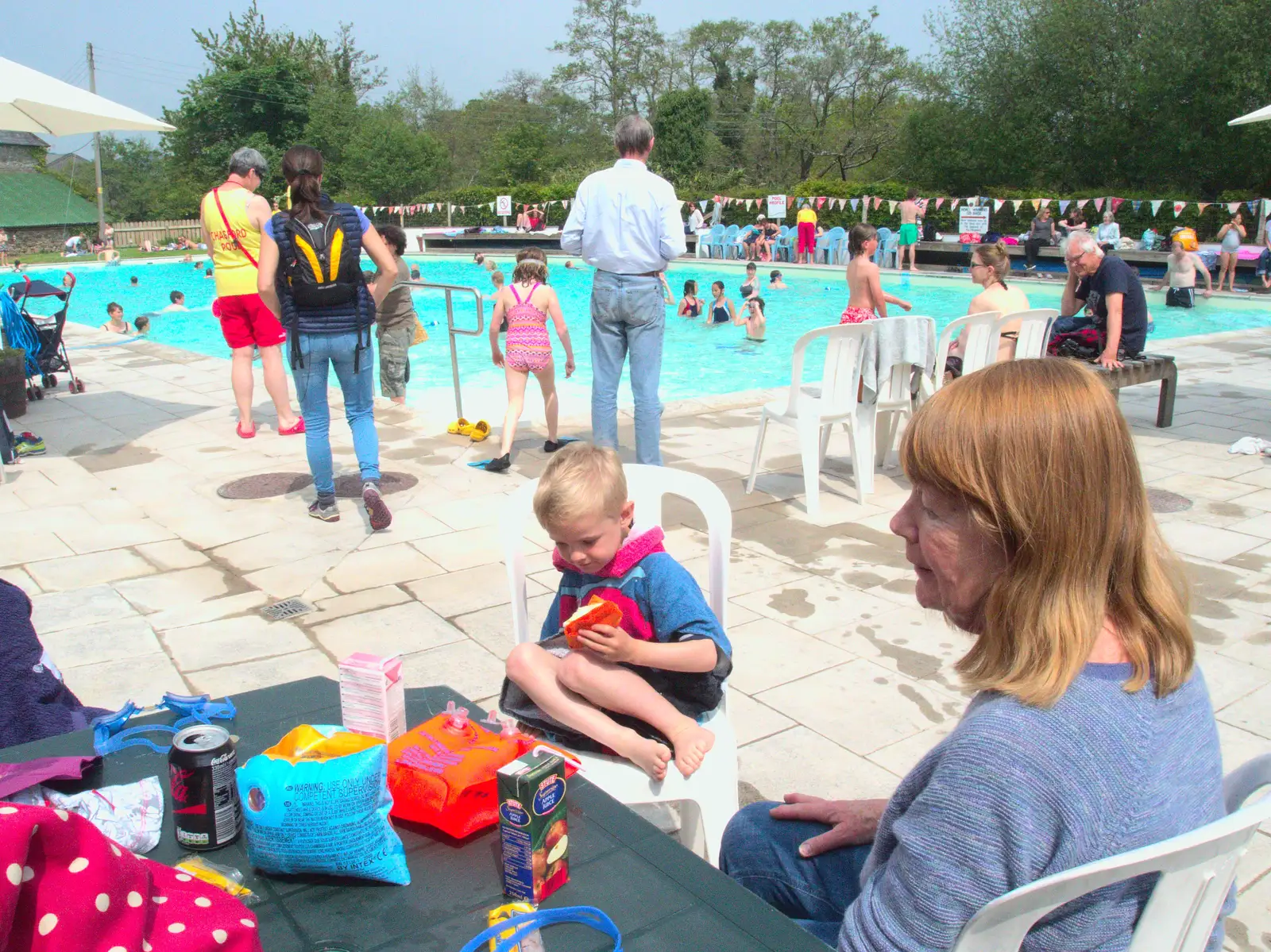 Grandma J and Harry hang out, from The Grand Re-opening of the Chagford Lido, Chagford, Devon - 28th May 2016