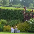 Harry and cousin sit by the hedge, A Visit to Okehampton Castle and Dartmoor, Devon  - 28th May 2016