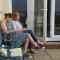 Isobel and Mother on the patio, A Visit to Okehampton Castle and Dartmoor, Devon  - 28th May 2016