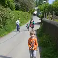 The gang walk down the lane to the castle, A Visit to Okehampton Castle and Dartmoor, Devon  - 28th May 2016