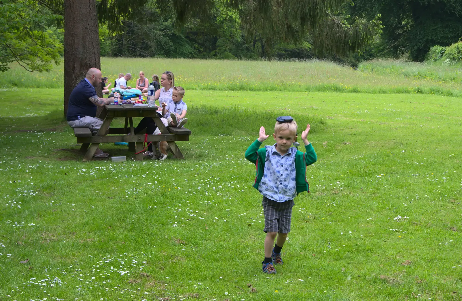 Harry balances something on his head, from A Visit to Okehampton Castle and Dartmoor, Devon  - 28th May 2016