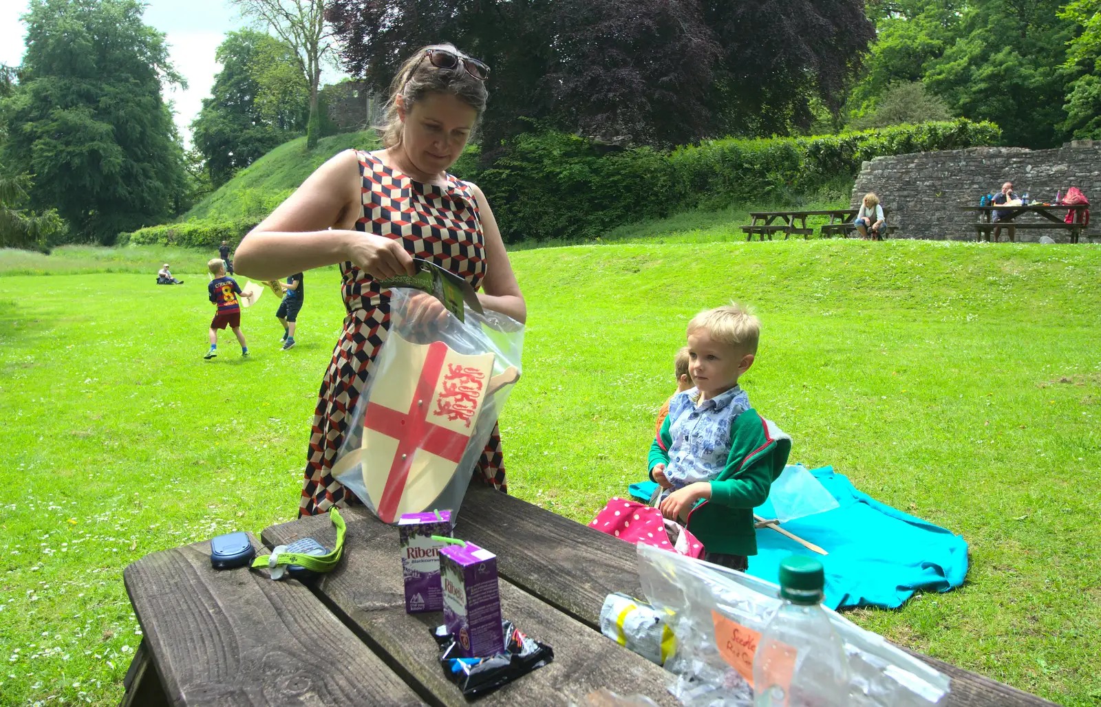 Harry gets a shield and sword of his own, from A Visit to Okehampton Castle and Dartmoor, Devon  - 28th May 2016