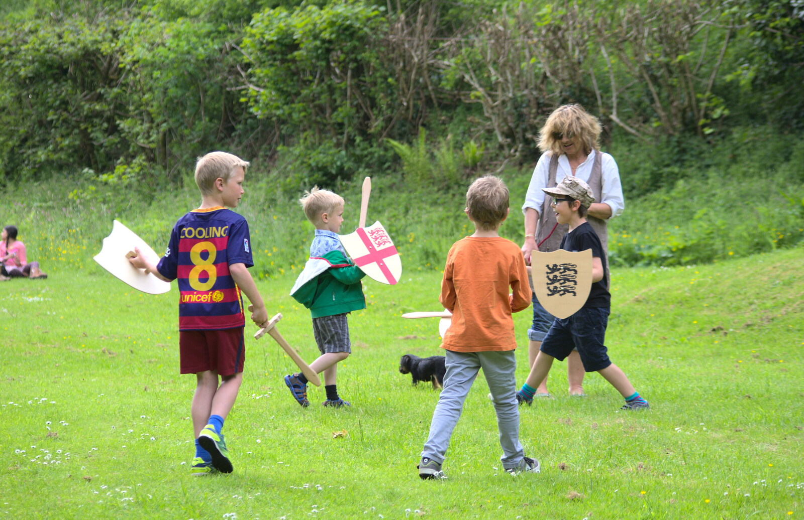 There's a whole gang of lads having a sword fight from A Visit to Okehampton Castle and Dartmoor, Devon  - 28th May 2016