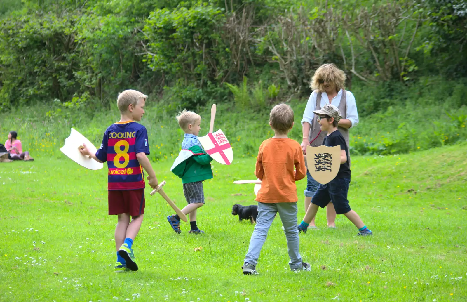 There's a whole gang of lads having a sword fight, from A Visit to Okehampton Castle and Dartmoor, Devon  - 28th May 2016