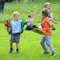 Harry and Fred cross swords, A Visit to Okehampton Castle and Dartmoor, Devon  - 28th May 2016