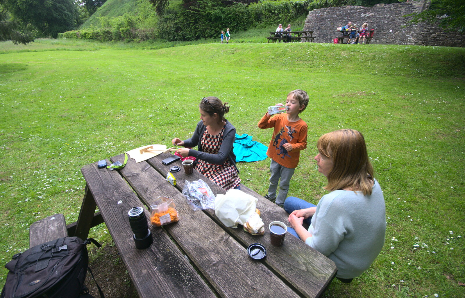 Time for a picnic on the bench from A Visit to Okehampton Castle and Dartmoor, Devon  - 28th May 2016