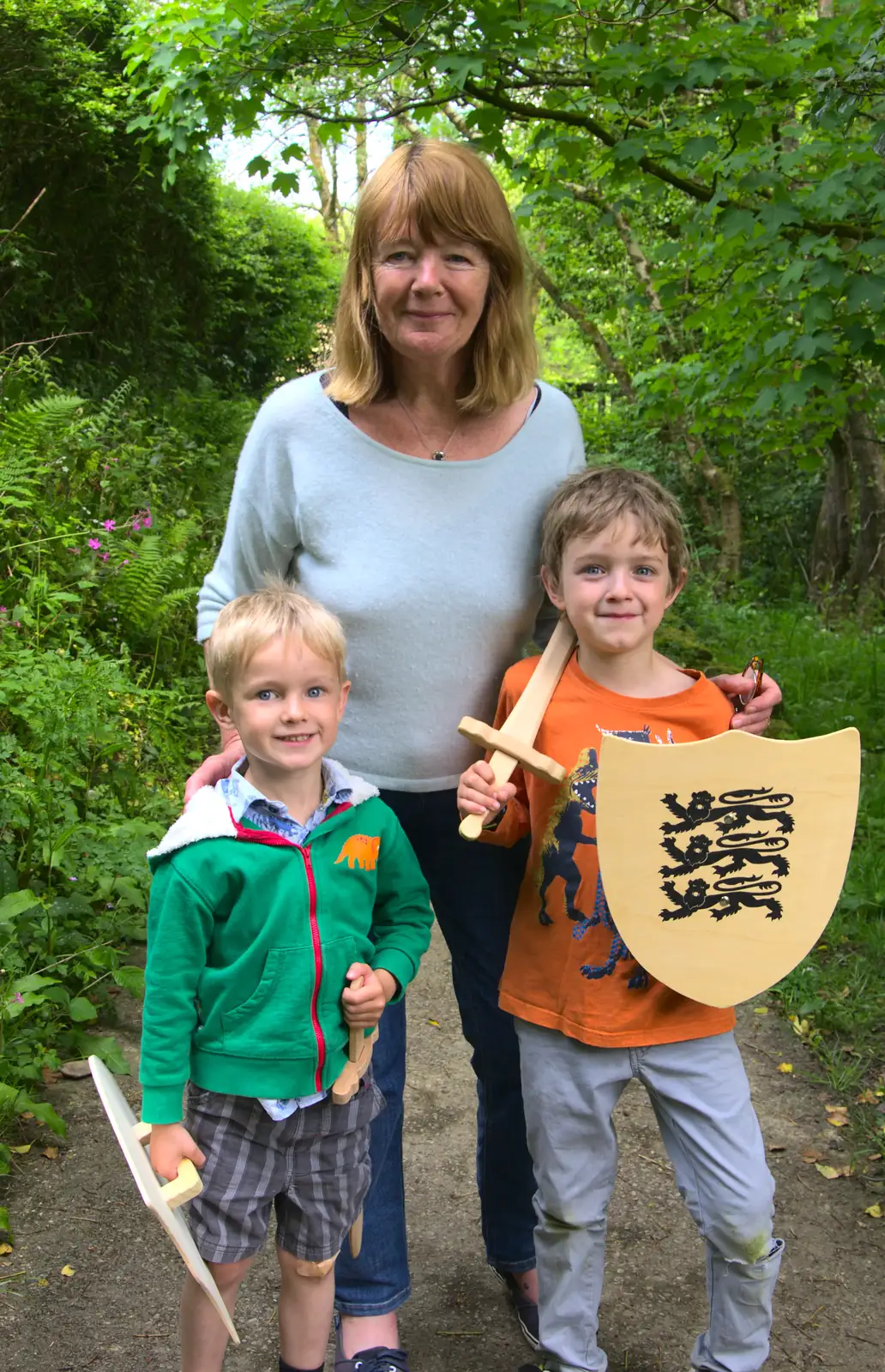 Harry, Grandma J and Fred, from A Visit to Okehampton Castle and Dartmoor, Devon  - 28th May 2016