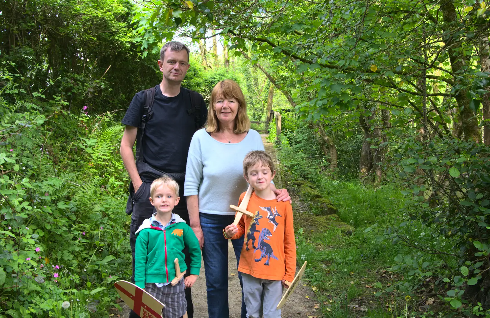 Nosher joins the group, as Harry gurns, from A Visit to Okehampton Castle and Dartmoor, Devon  - 28th May 2016