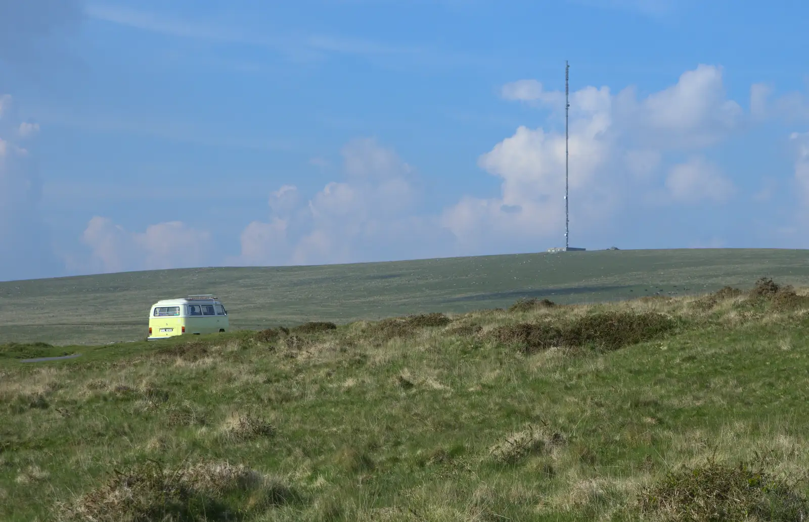 A VW camper van heads to Princetown, from A Visit to Okehampton Castle and Dartmoor, Devon  - 28th May 2016