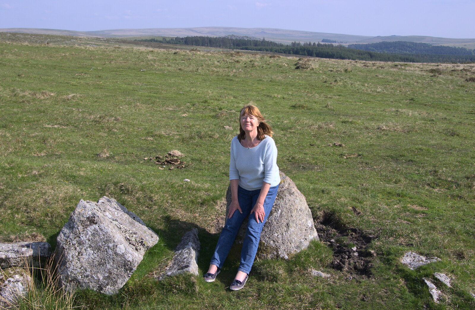 Mother sits on a rock from A Visit to Okehampton Castle and Dartmoor, Devon  - 28th May 2016