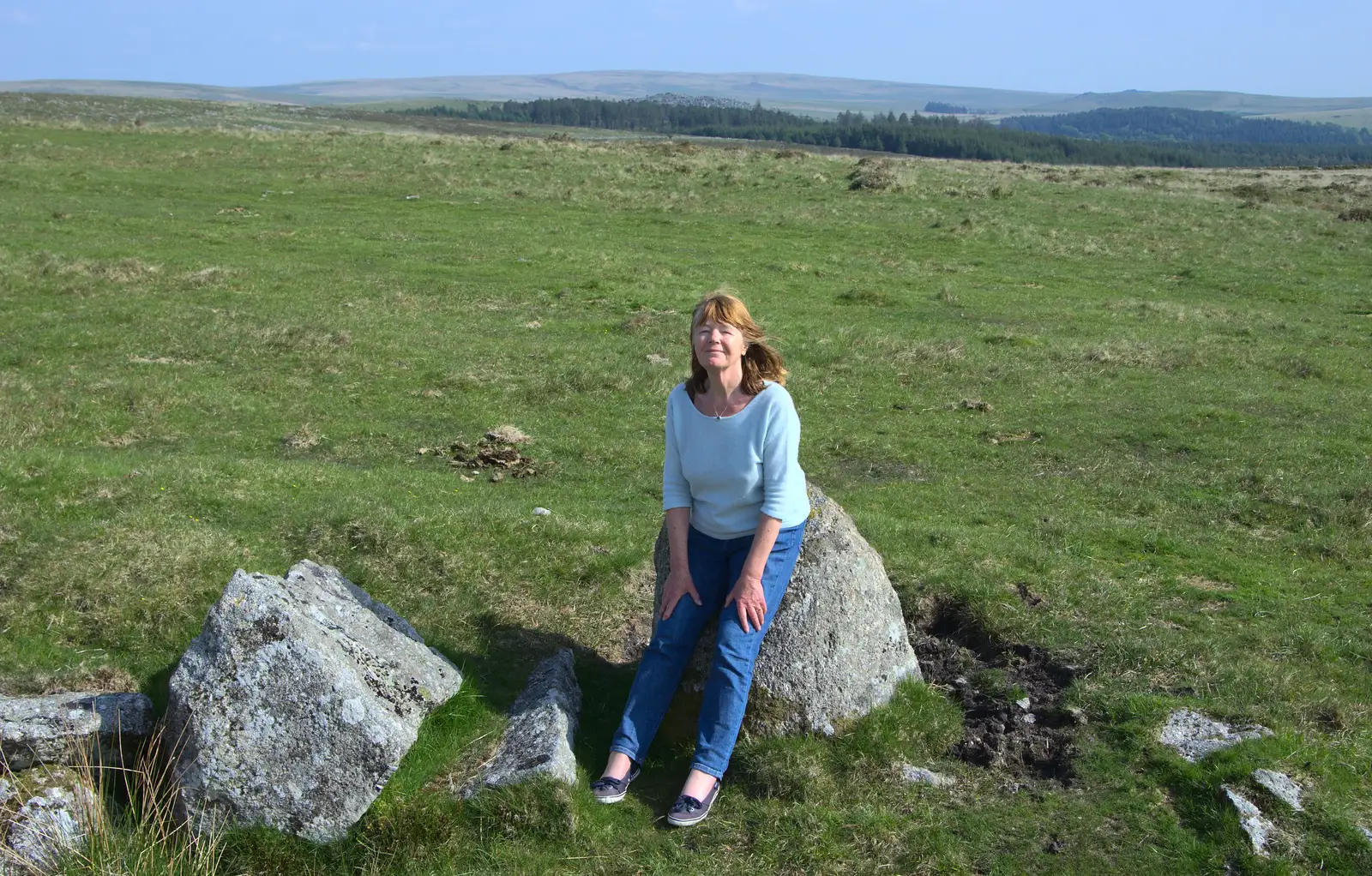 Mother sits on a rock, from A Visit to Okehampton Castle and Dartmoor, Devon  - 28th May 2016