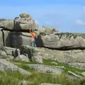 Fred waves from a Tor, A Visit to Okehampton Castle and Dartmoor, Devon  - 28th May 2016