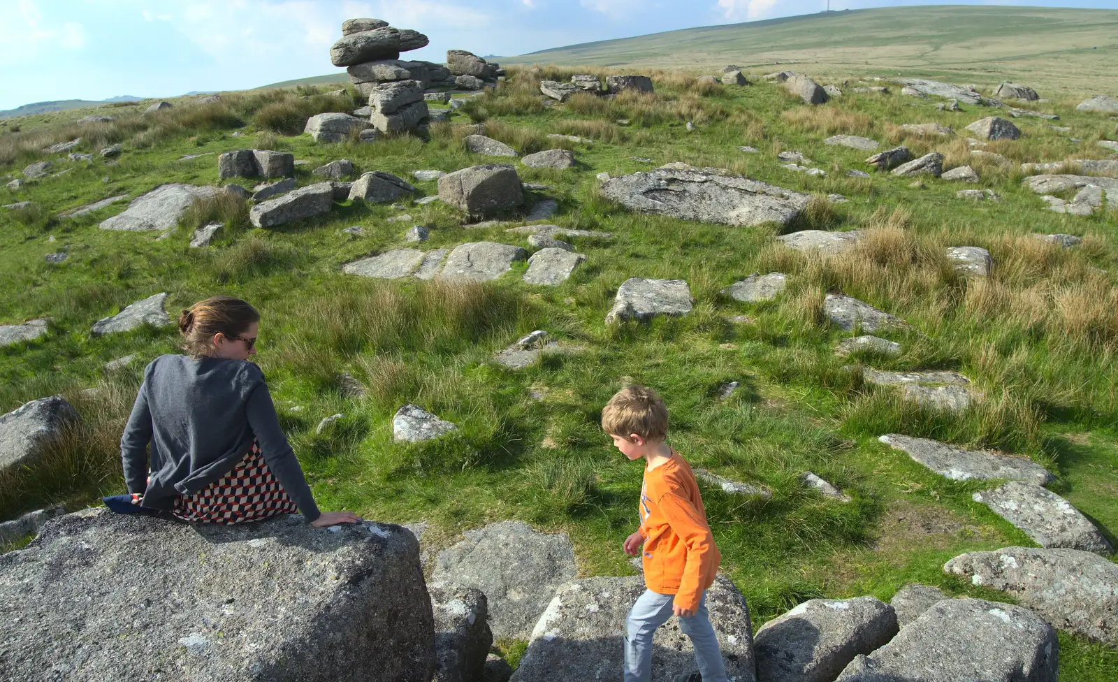 Isobel and Fred on a tor, from A Visit to Okehampton Castle and Dartmoor, Devon  - 28th May 2016