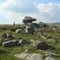 Mother stands near a pile of rocks, A Visit to Okehampton Castle and Dartmoor, Devon  - 28th May 2016