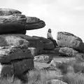 Mother has a sit down on a pile of granite, A Visit to Okehampton Castle and Dartmoor, Devon  - 28th May 2016