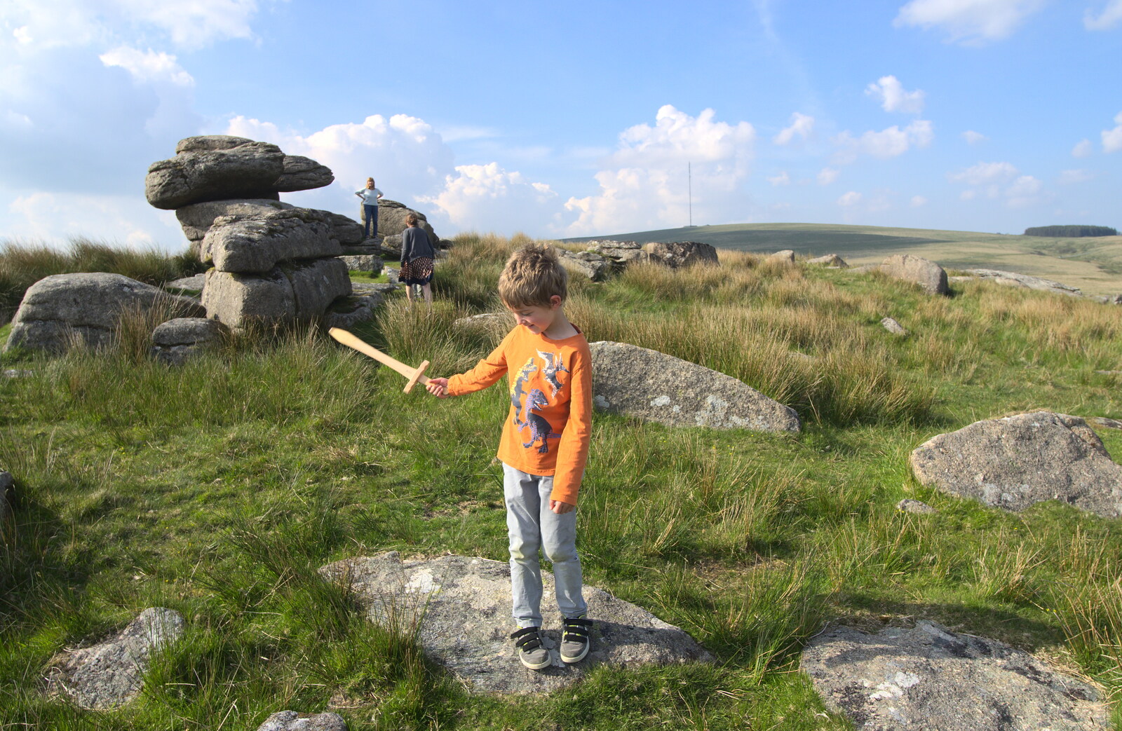 Fred waves a sword around from A Visit to Okehampton Castle and Dartmoor, Devon  - 28th May 2016