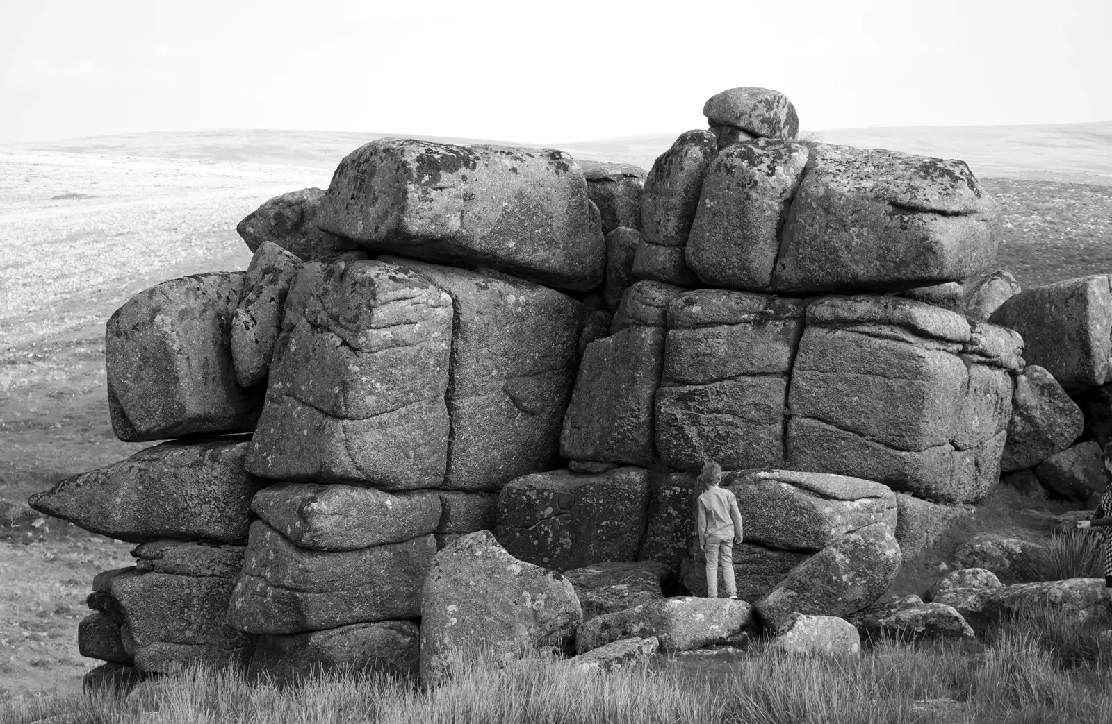 Fred considers a pile of rocks, from A Visit to Okehampton Castle and Dartmoor, Devon  - 28th May 2016