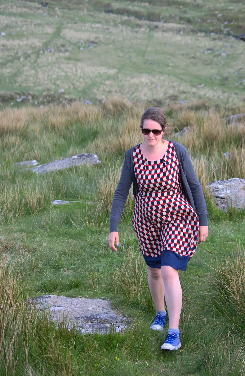 Isobel strides about, from A Visit to Okehampton Castle and Dartmoor, Devon  - 28th May 2016