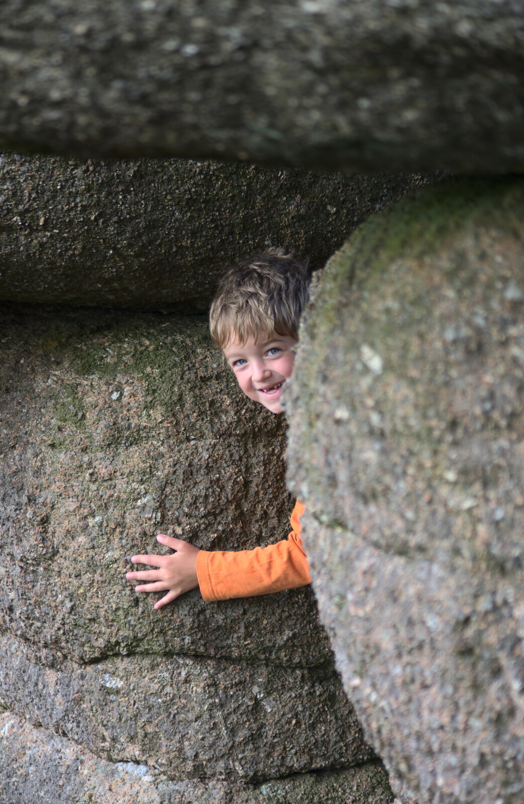A gap-toothed Fred hides in the rocks from A Visit to Okehampton Castle and Dartmoor, Devon  - 28th May 2016
