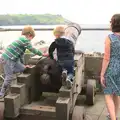 The boys climb all over a cannon, A Tamar River Trip, Plymouth, Devon - 30th May 2016