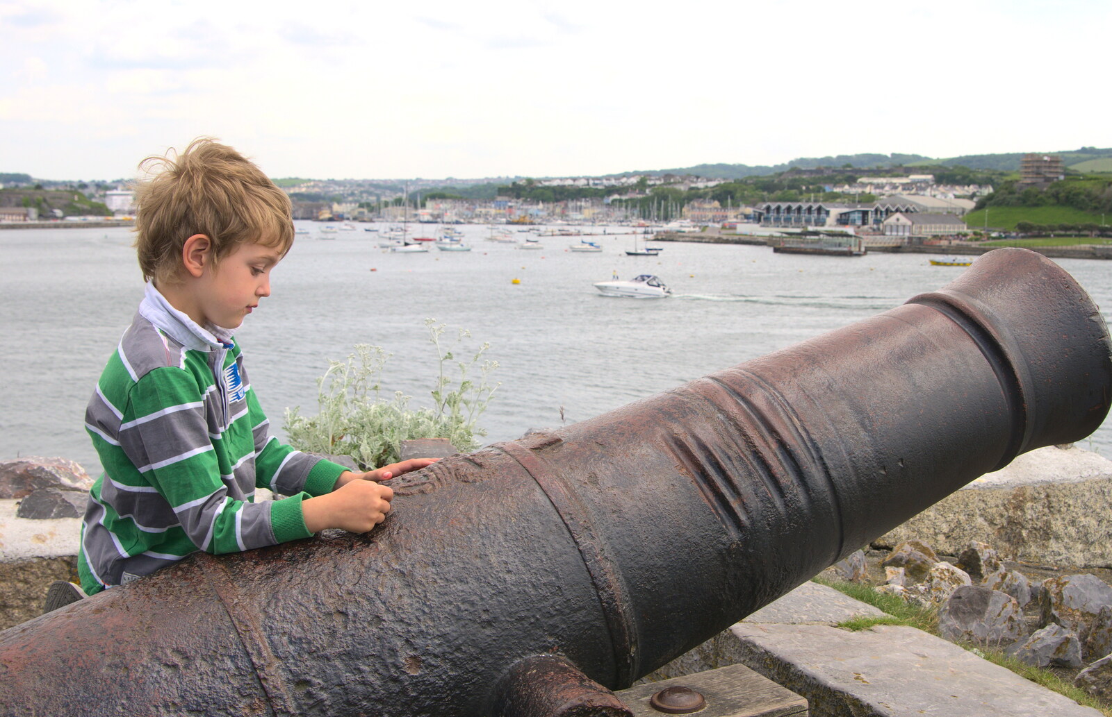 Fred pokes at a cannon from A Tamar River Trip, Plymouth, Devon - 30th May 2016