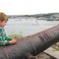 Fred pokes at a cannon, A Tamar River Trip, Plymouth, Devon - 30th May 2016