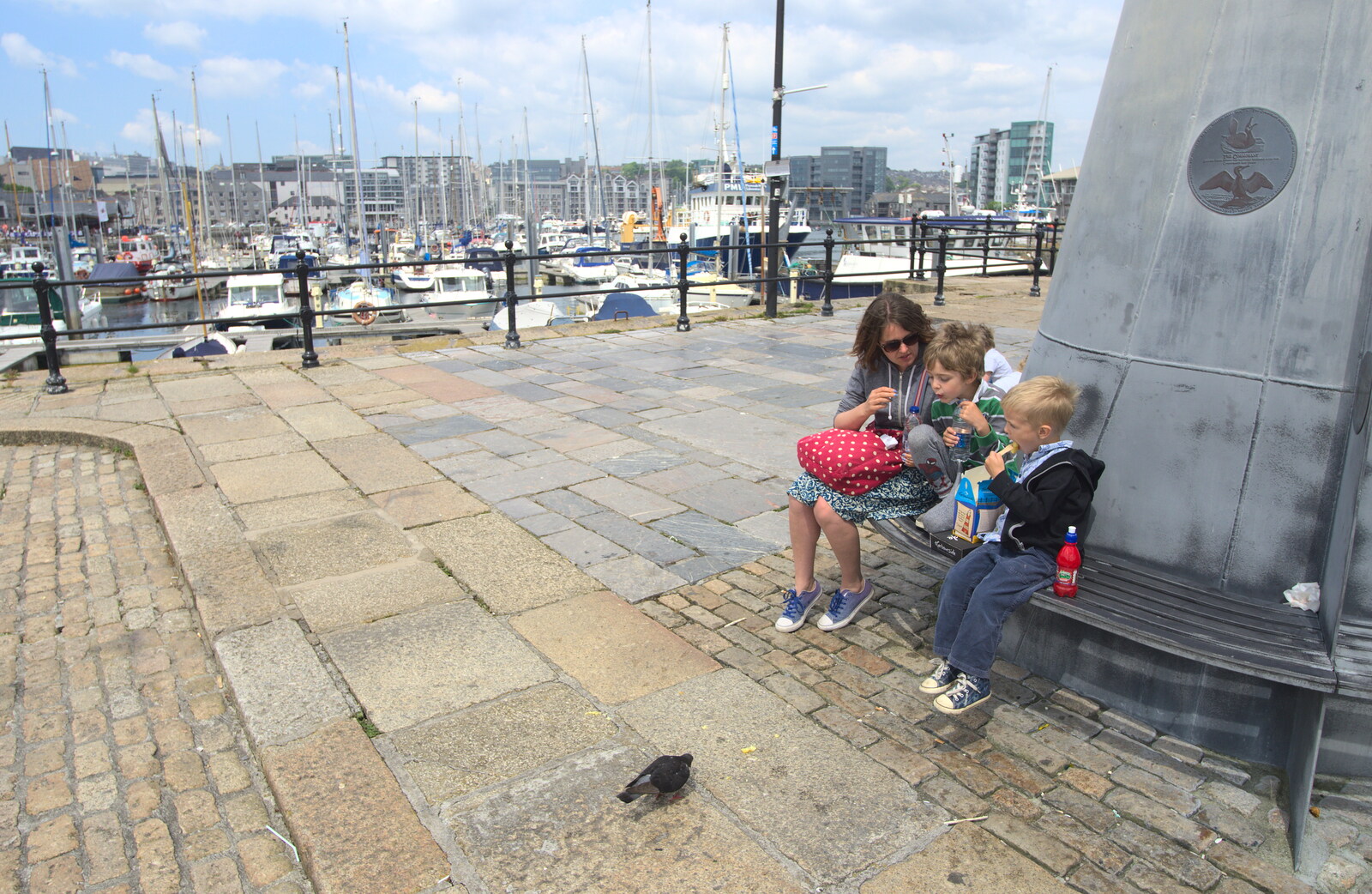 We eat our chips on the Mayflower pier from A Tamar River Trip, Plymouth, Devon - 30th May 2016