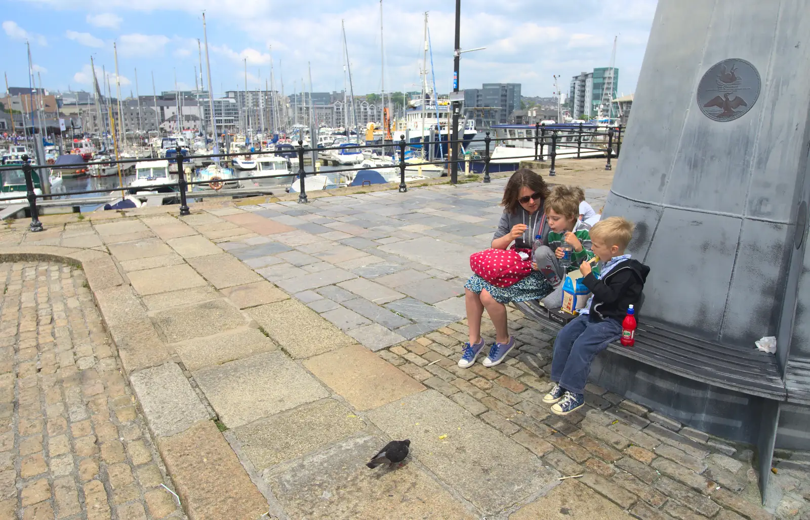 We eat our chips on the Mayflower pier, from A Tamar River Trip, Plymouth, Devon - 30th May 2016