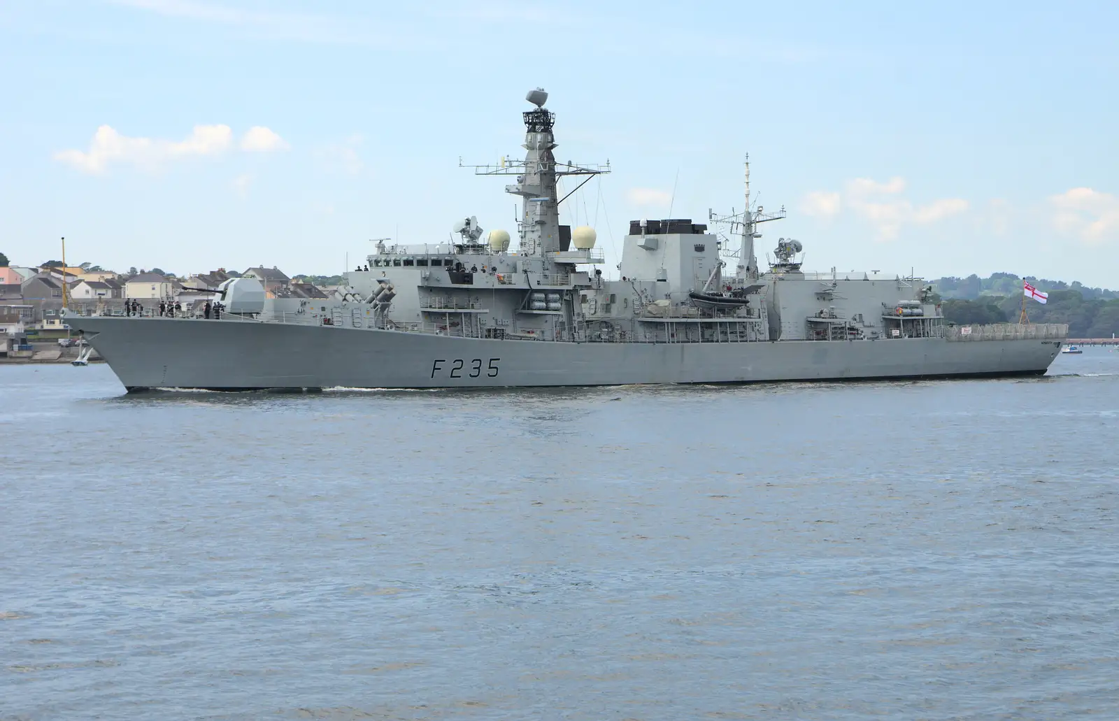 F235, HMS Monmouth, steams out to the Sound, from A Tamar River Trip, Plymouth, Devon - 30th May 2016