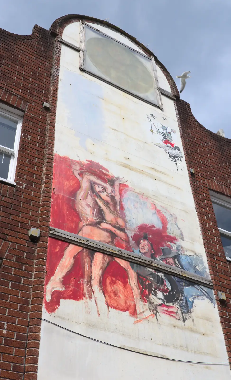 Lenkiewicz's original mural has been trashed, from A Tamar River Trip, Plymouth, Devon - 30th May 2016