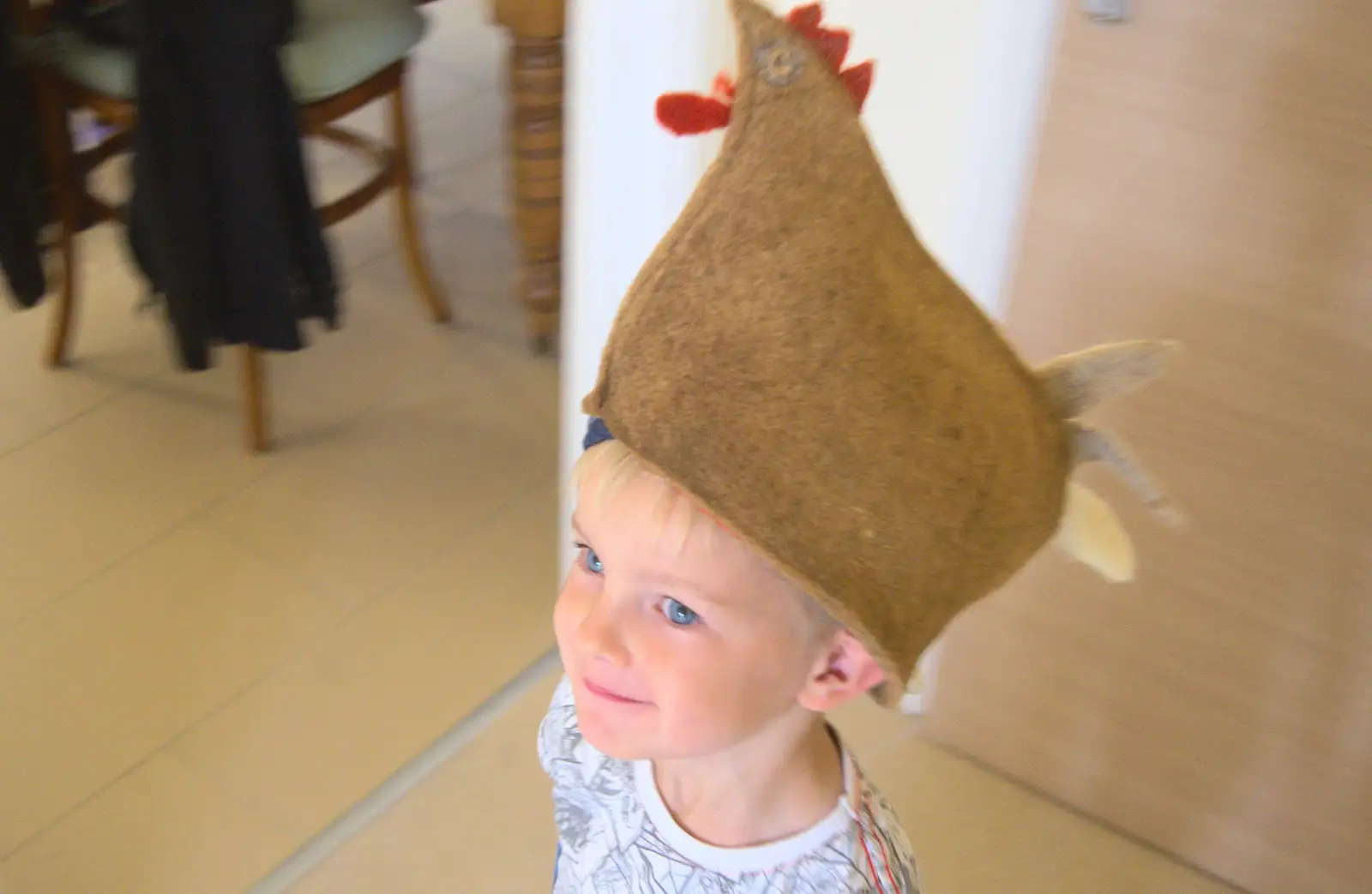 Harry upgrades to a chicken tea cosy hat, from Spreyton to Stonehenge, Salisbury Plain, Wiltshire - 31st May 2016