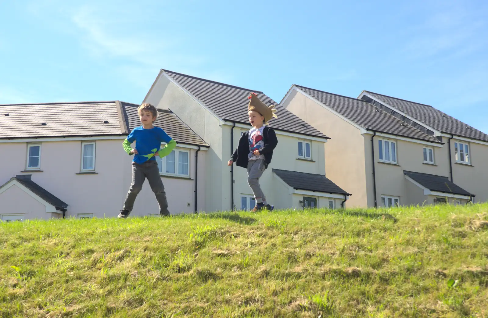 The boys on Chapel Park hill, from Spreyton to Stonehenge, Salisbury Plain, Wiltshire - 31st May 2016