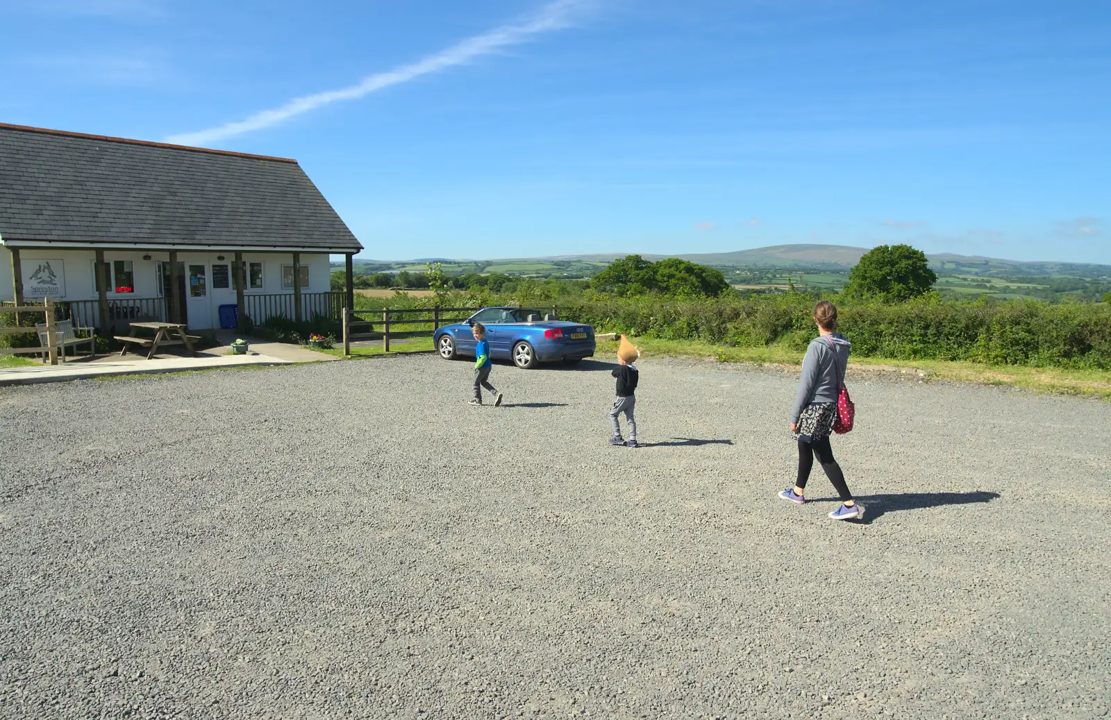 The gang stride over to the Spreyton village shop, from Spreyton to Stonehenge, Salisbury Plain, Wiltshire - 31st May 2016