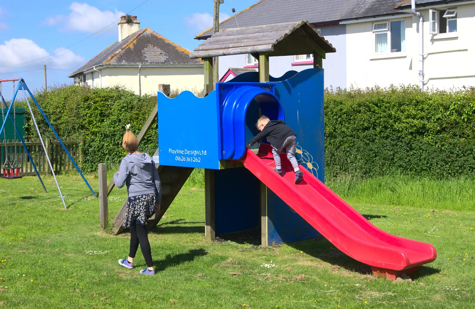 Harry climbs up the slide, from Spreyton to Stonehenge, Salisbury Plain, Wiltshire - 31st May 2016