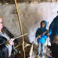 A neolithic bow and arrow is demonstrated, Spreyton to Stonehenge, Salisbury Plain, Wiltshire - 31st May 2016