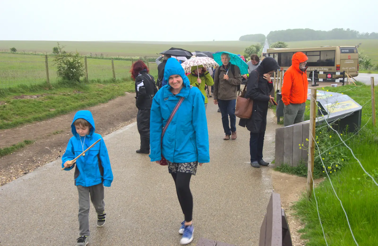 It's lashing rain as the bus drops us off, from Spreyton to Stonehenge, Salisbury Plain, Wiltshire - 31st May 2016