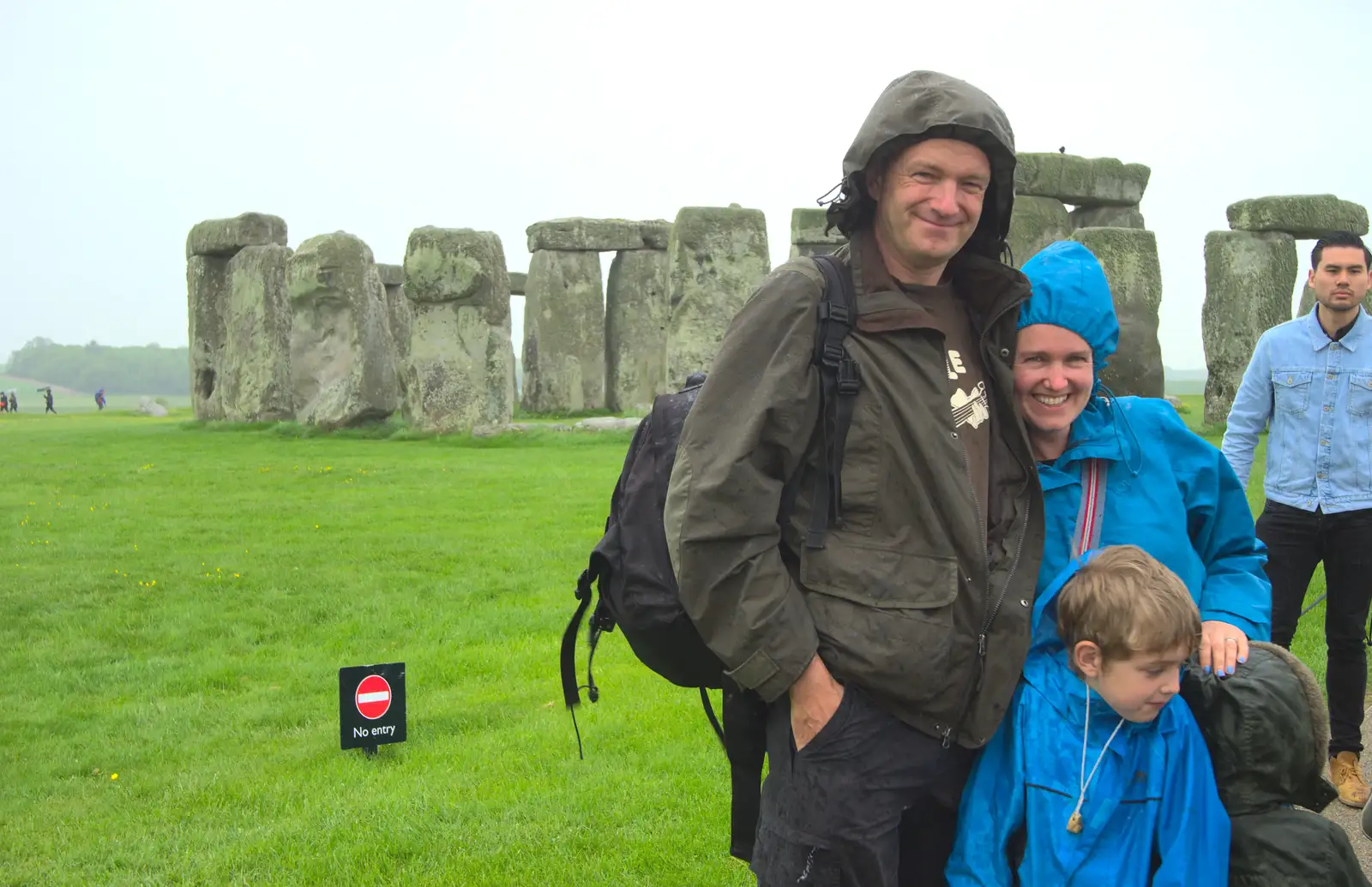 A wet family photo, courtesy of another visitor, from Spreyton to Stonehenge, Salisbury Plain, Wiltshire - 31st May 2016