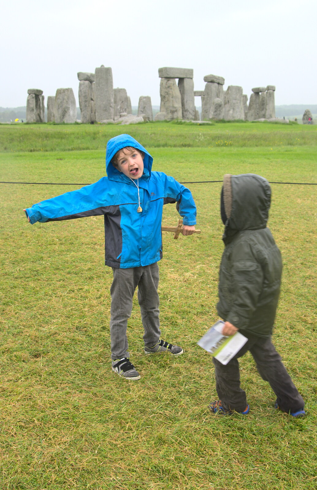 Fred pretends to stab himself from Spreyton to Stonehenge, Salisbury Plain, Wiltshire - 31st May 2016