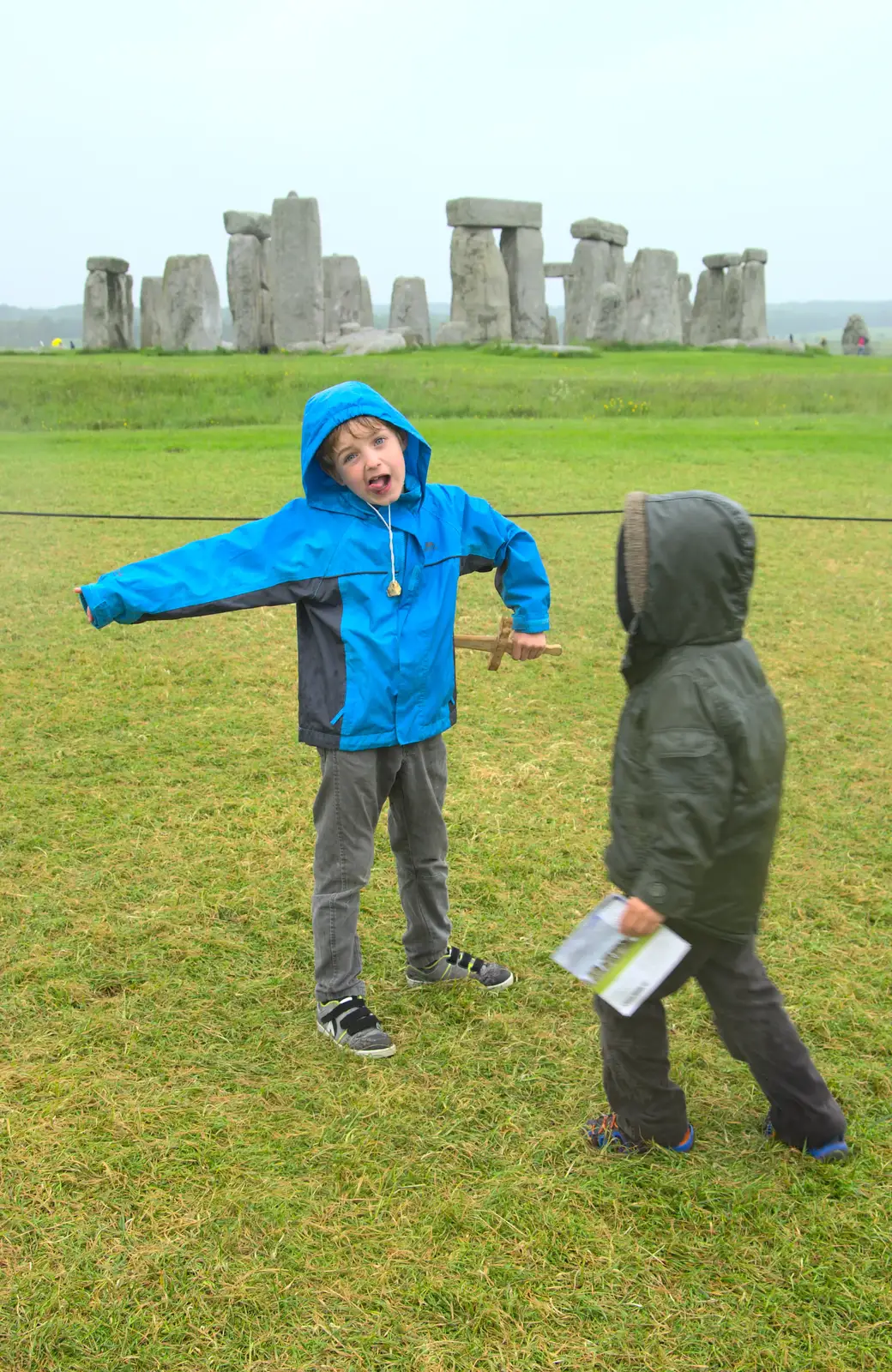 Fred pretends to stab himself, from Spreyton to Stonehenge, Salisbury Plain, Wiltshire - 31st May 2016