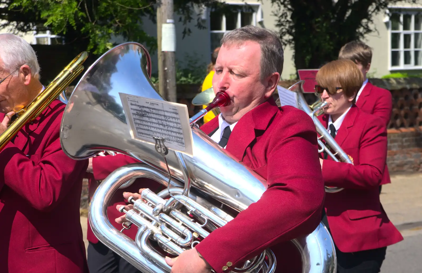 Julian blows away on the B♭ bass, from A Trip to the Office and the Mayor-Making Parade, Eye, Suffolk - 4th June 2016