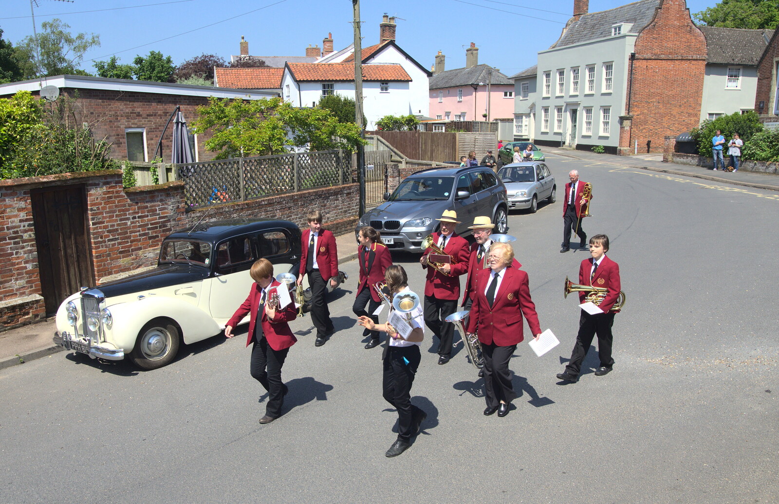 The Gislingham Silver Band re-assembles from A Trip to the Office and the Mayor-Making Parade, Eye, Suffolk - 4th June 2016