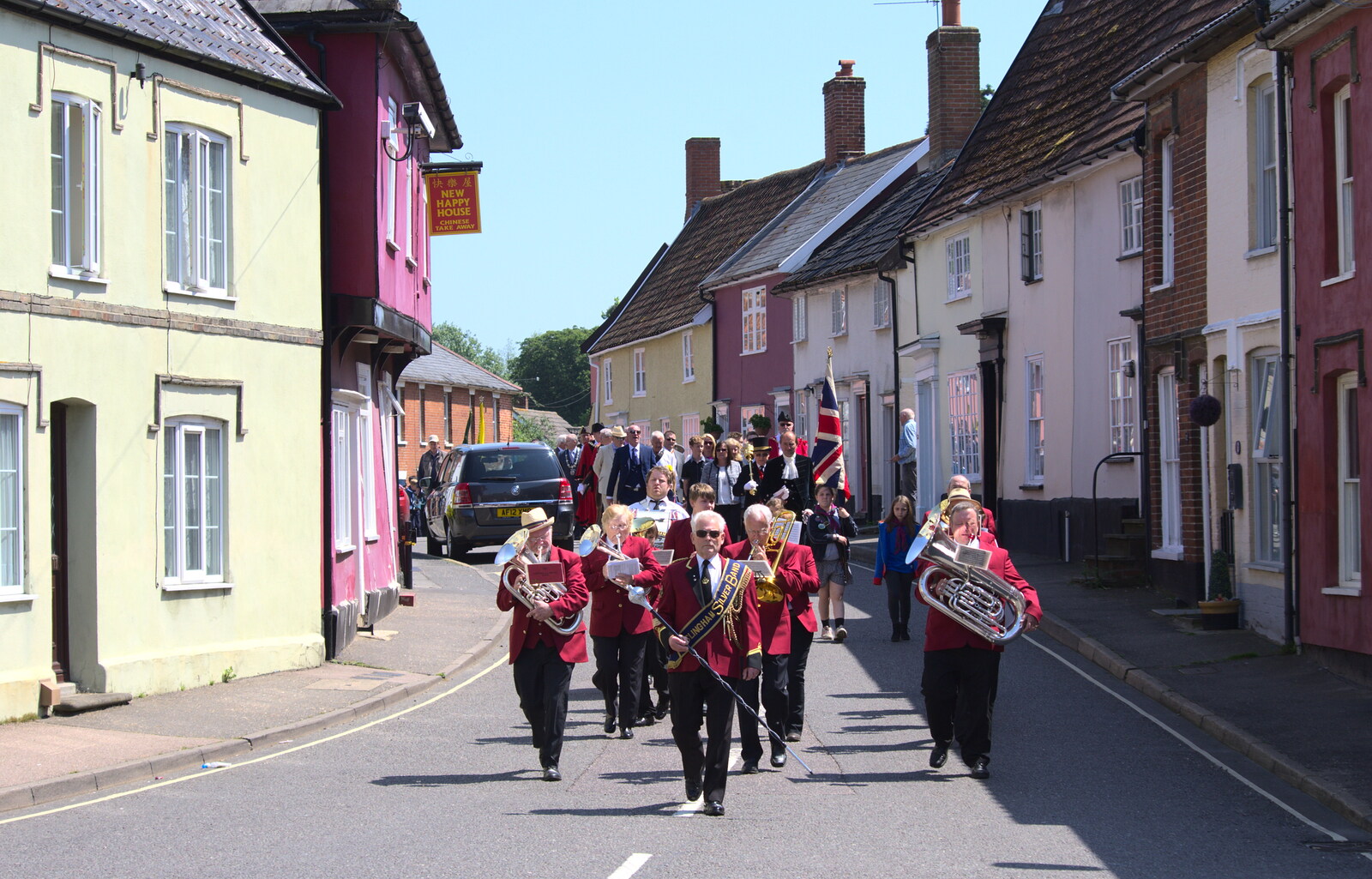 The GSB passes New Happy House from A Trip to the Office and the Mayor-Making Parade, Eye, Suffolk - 4th June 2016