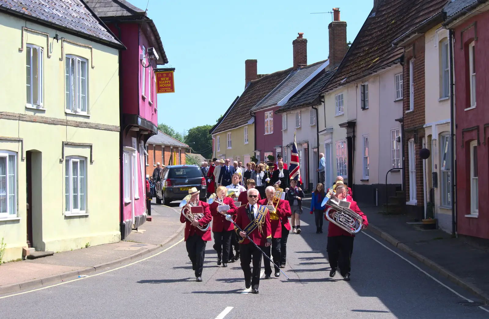 The GSB passes New Happy House, from A Trip to the Office and the Mayor-Making Parade, Eye, Suffolk - 4th June 2016