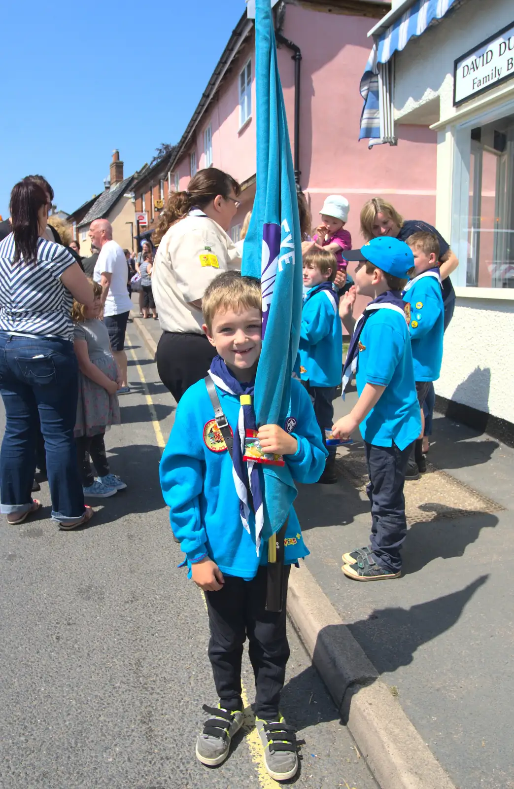 Fred poses with his flag, from A Trip to the Office and the Mayor-Making Parade, Eye, Suffolk - 4th June 2016