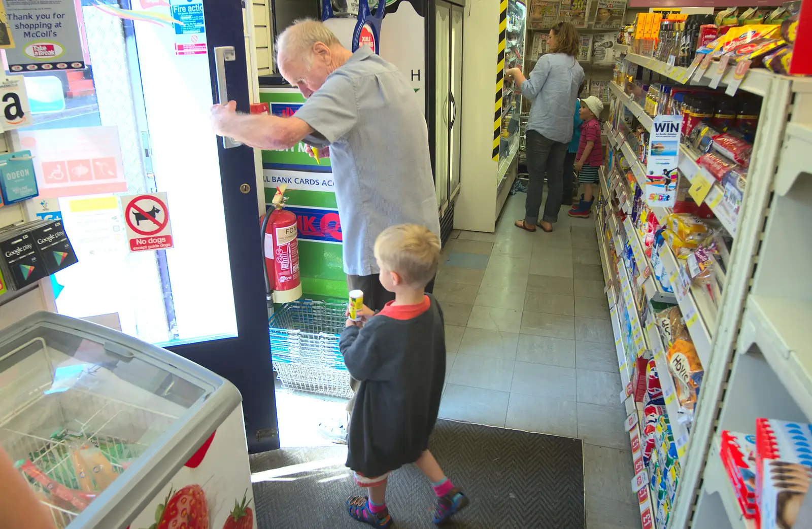 Grandad and Harry exit the shop, from A Trip to the Office and the Mayor-Making Parade, Eye, Suffolk - 4th June 2016