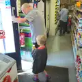 Grandad and Harry exit the shop, A Trip to the Office and the Mayor-Making Parade, Eye, Suffolk - 4th June 2016