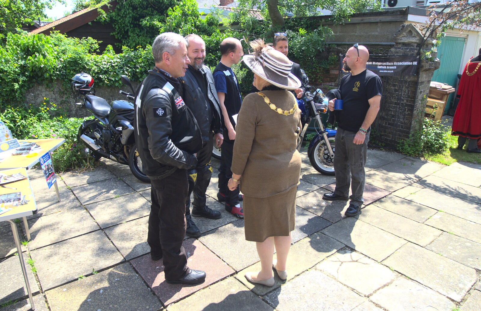 The Christian bikers chat to someone from A Trip to the Office and the Mayor-Making Parade, Eye, Suffolk - 4th June 2016