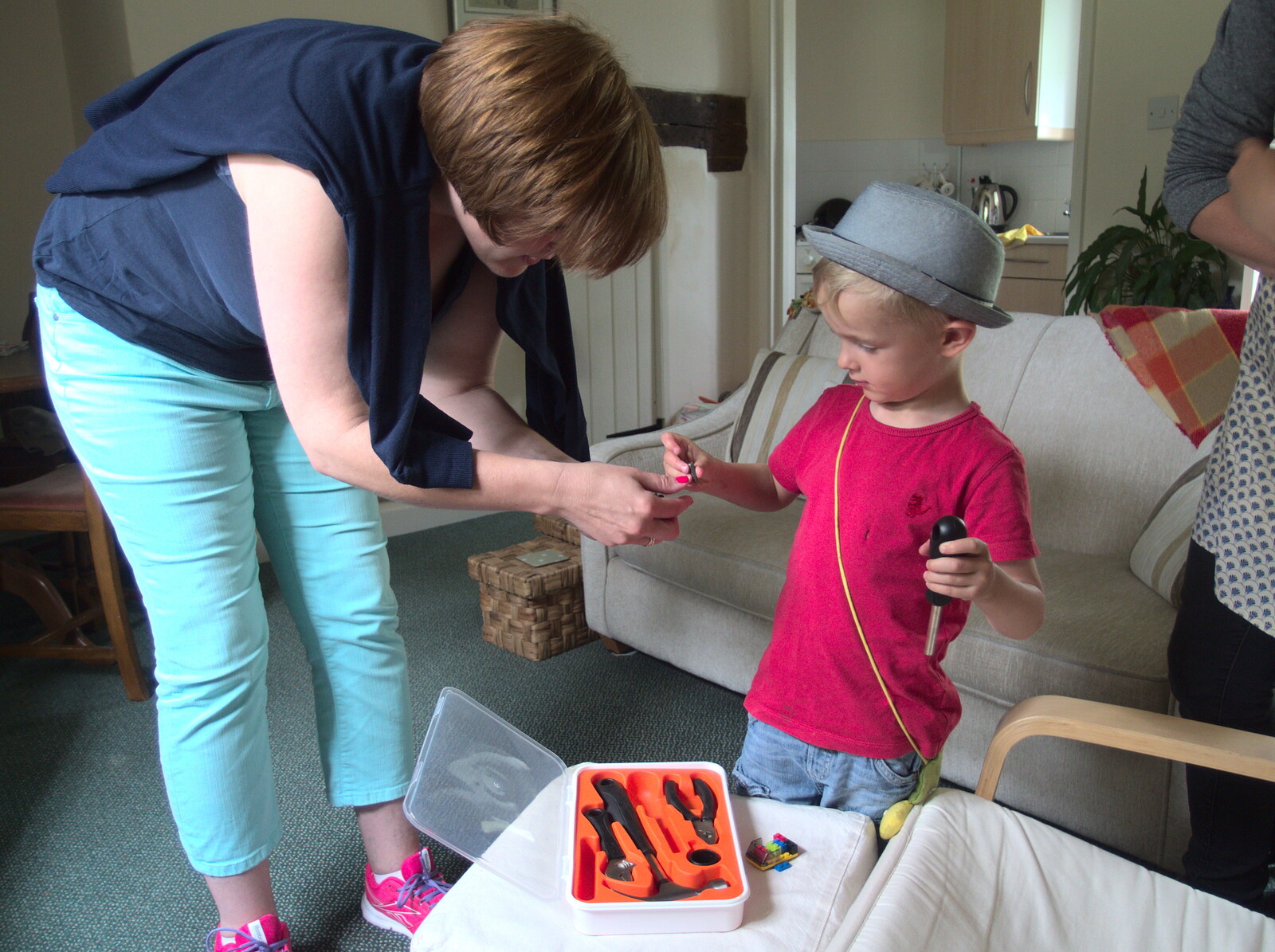 Harry plays with Sarah's tool kit from The BBs at Fersfield, Norfolk - 11th June 2016