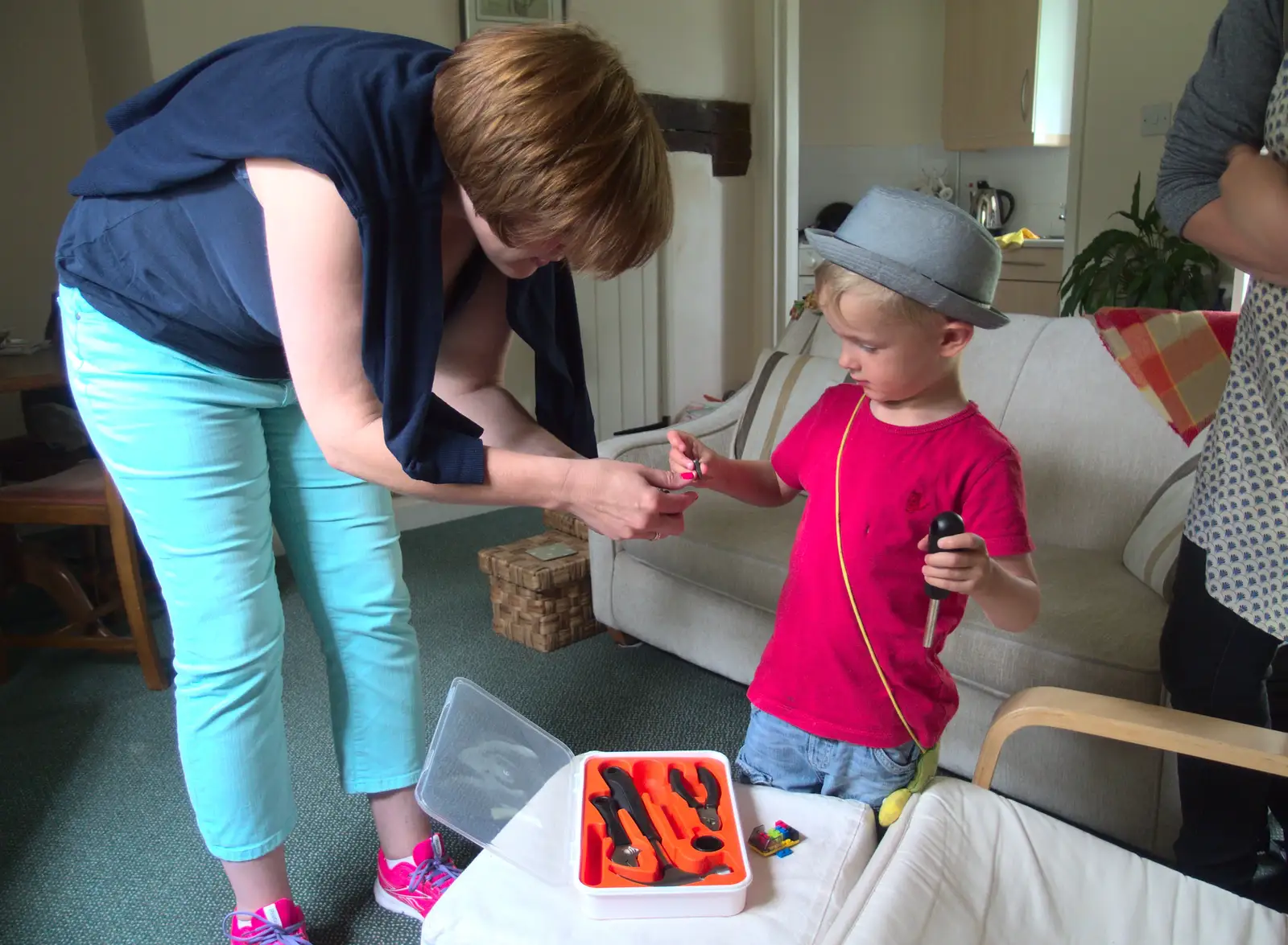 Harry plays with Sarah's tool kit, from The BBs at Fersfield, Norfolk - 11th June 2016