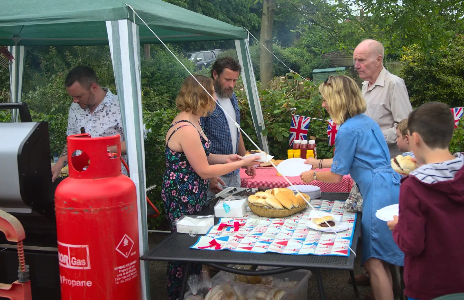 Grandad's queuing at the barbeque, from The Queen's Village Hall Birthday, Brome, Suffolk - 12th June 2016